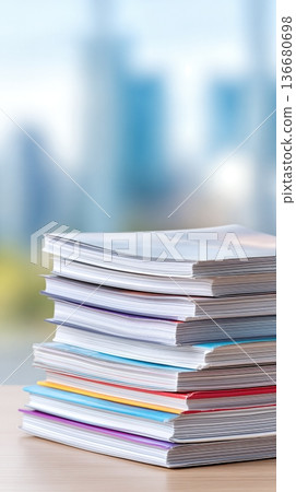 Stack of Magazines Sits on a Table With a Blurred City View in the Background During Daytime 136680698