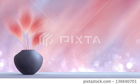 Calm Digital Wellbeing Scene With Textures and a Vase of Dried Flowers Against a Soft Background 136680701