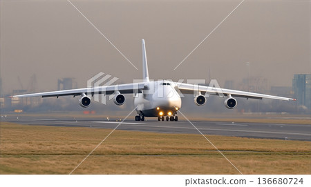 Cargo Plane Prepares for Takeoff After Loading Goods at the Airport During the Day Cargo Plane Prepares for Takeoff After Loading Goods at the Airport During the Day 136680724