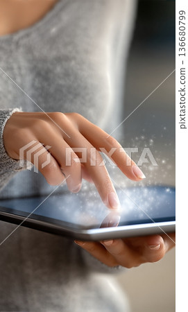 Closeup Video of Hands Interacting With a Tablet Inside a Home Environment During the Day Closeup Video of Hands Interacting With a Tablet Inside a Home Environment During the Day 136680799