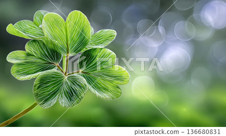 Closeup View of Green Clover Leaves With Soft Light on a Sunny Day in a Garden 136680831