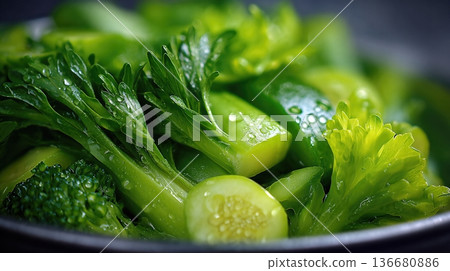 Fresh Vegetables Are Being Washed and Cut for Preparation in a Kitchen Setting Fresh Vegetables Are Being Washed and Cut for Preparation in a Kitchen Setting 136680886
