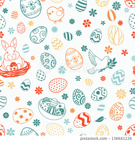 Easter eggs and bunny. Easter eggs and bunny. 136681226