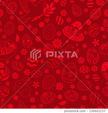 Red Easter seamless pattern. 136681237