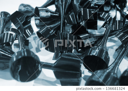 Art form printed on 3D printer from plastic. Art shape made using 3D printing from filament. Additive manufacturing. Layer-by-layer application of material. 3D printing technologies. FDM technology Art form printed on 3D printer from plastic. Art shape made using 3D printing from filament. Additive manufacturing. Layer-by-layer application of material. 3D printing technologies. FDM technology 136681324