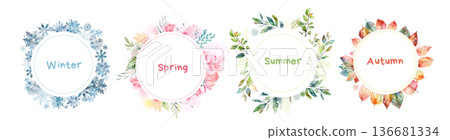 Seasons of the year round frames. a tree at different times of the year. Hand drawn. Not AI, vector illustration. Seasons of the year round frames. a tree at different times of the year. Hand drawn. Not AI, vector illustration. 136681334
