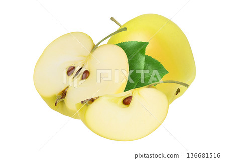 yellow apple half isolated on white background with full depth of field yellow apple half isolated on white background with full depth of field 136681516