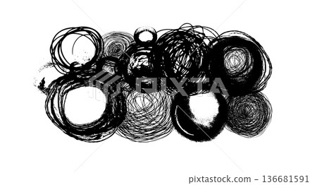 Hand drawn circle line sketch. Abstract circles drawn by hand with black pen Not AI, vector illustration. Hand drawn circle line sketch. Abstract circles drawn by hand with black pen Not AI, vector illustration. 136681591
