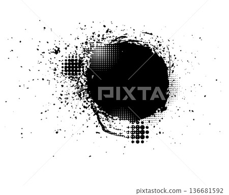Black blot isolated on white background. Hand drawn. Not AI, vector illustration. 136681592
