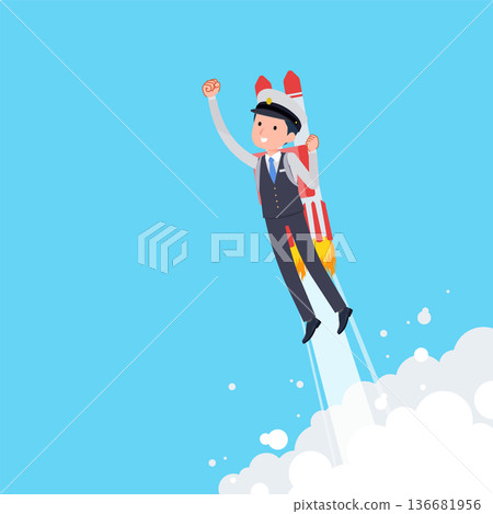 一群男司機駕駛火箭噴射機起飛 136681956