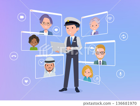 Set of male drivers communicating online using laptops 136681970