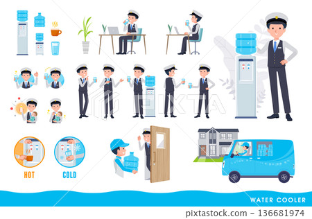 一組水務服務生和男性司機的形象。易於編輯的向量圖。 136681974