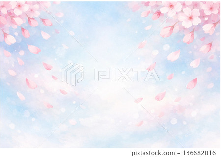 櫻花花瓣在藍天下翩翩起舞 136682016