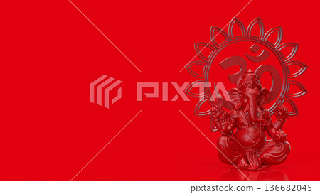 Red Ganesha with Om Symbol Background 3d render 136682045