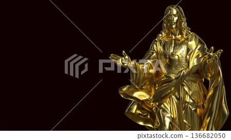 Golden Jesus Christ Sacred Heart Statue 3d render. 136682050
