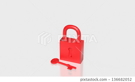 Red Padlock and Key Security Protection Concept 3d render. Red Padlock and Key Security Protection Concept 3d render. 136682052
