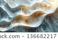 Elegant abstract macro texture of white and gold fluid swirls with smooth organic curves and ripples. 136682217