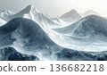 Minimalist abstract landscape of white fluid mountain peaks with elegant organic textures and curves. 136682218