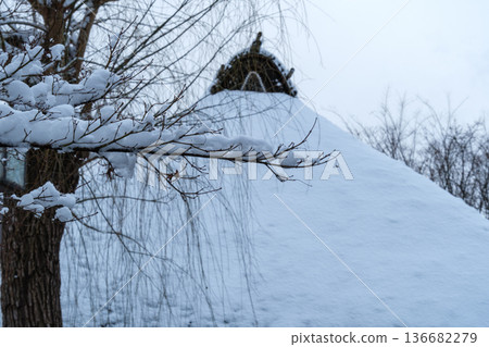 Winter scenery with thatched roof Winter scenery with thatched roof 136682279