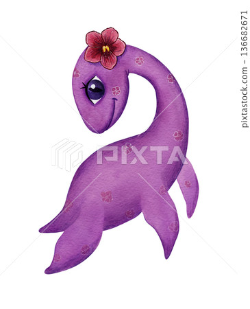 Nessie, the Loch Ness monster, is a cute cartoon character. design element of children's products Nessie, the Loch Ness monster, is a cute cartoon character. design element of children's products 136682671