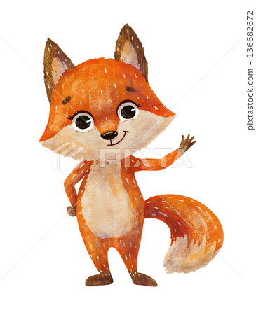 A red fox cub, a character isolated on a white background. The design element of children's products A red fox cub, a character isolated on a white background. The design element of children's products 136682672