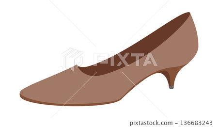 Brown kitten heel pump shoe women flat. Closed toe dress shoe for office, presentation, capsule wardrobe. Technical  136683243