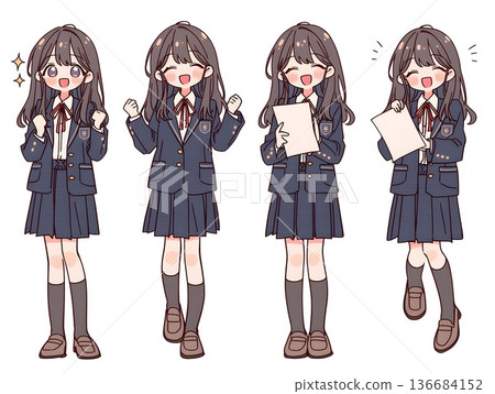 Pose set of cute high school girls who passed the exam 136684152