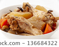 Chicken wings and radish stew with carrots and shimeji mushrooms, Japanese home cooking 136684322