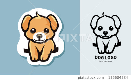 Dog logo mark Cute puppy black and white & color illustration 136684384