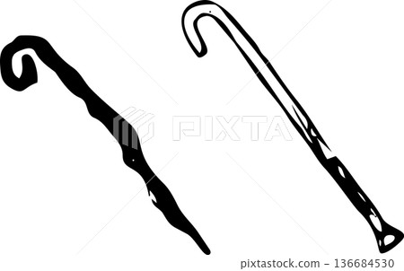 Hand-drawn magic wand/cane ink painting style icon illustration material Hand-drawn magic wand/cane ink painting style icon illustration material 136684530