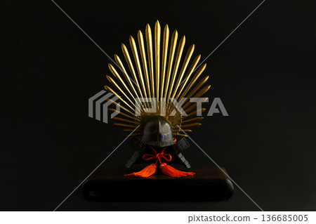 A still life photo of a miniature replica of Toyotomi Hideyoshi's helmet A still life photo of a miniature replica of Toyotomi Hideyoshi's helmet 136685005