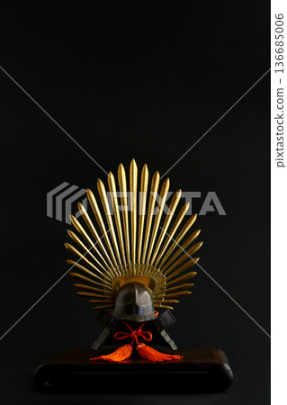 A still life photo of a miniature replica of Toyotomi Hideyoshi's helmet A still life photo of a miniature replica of Toyotomi Hideyoshi's helmet 136685006