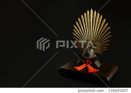 A still life photo of a miniature replica of Toyotomi Hideyoshi's helmet A still life photo of a miniature replica of Toyotomi Hideyoshi's helmet 136685007