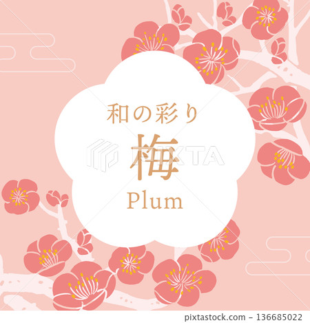 Print-style plum blossom vector illustration template | Japanese botanical background and design material Print-style plum blossom vector illustration template | Japanese botanical background and design material 136685022