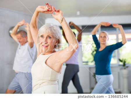 Group of multiethnic mature people dancing classical dance 136685244