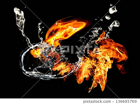 火與水交融的抽象背景 136685769