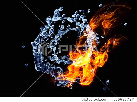 Abstract background of fire and water merging 136685787