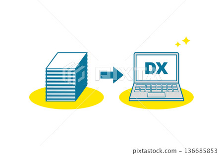 Illustration of how piles of documents can be streamlined through digitalization (Color) Illustration of how piles of documents can be streamlined through digitalization (Color) 136685853