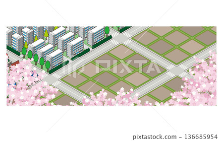 Illustration of rural landscape. Isometric city. 136685954