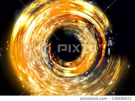 Shining gold rays and energy lines on black background Shining gold rays and energy lines on black background 136686022