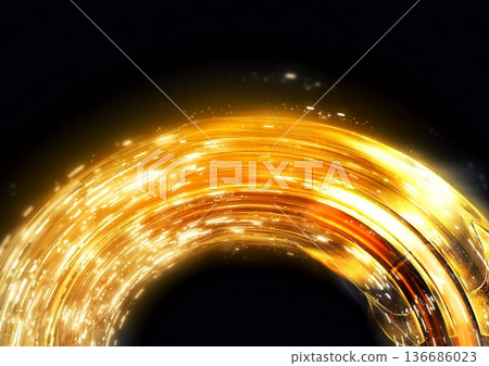 Shining gold rays and energy lines on black background Shining gold rays and energy lines on black background 136686023