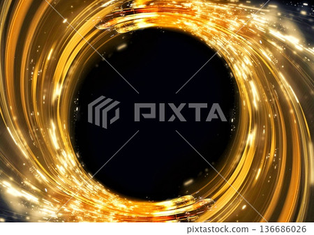 Shining gold rays and energy lines on black background Shining gold rays and energy lines on black background 136686026
