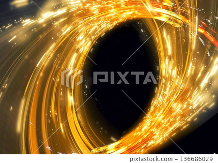 Shining gold rays and energy lines on black background Shining gold rays and energy lines on black background 136686029