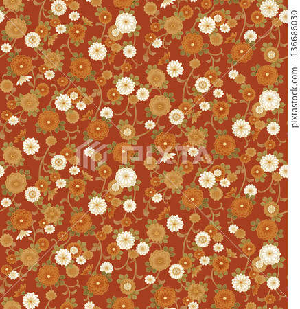 Chrysanthemum Arabesque Pattern (Seamless) [Red] 136686030