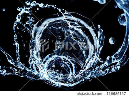 3d illustration of abstract blue water splashes swirling on black background 3d illustration of abstract blue water splashes swirling on black background 136686137