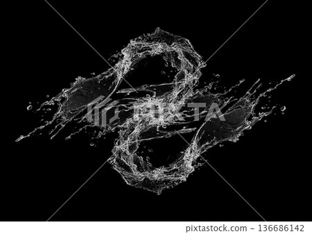 3d illustration of abstract blue water splashes swirling on black background 136686142