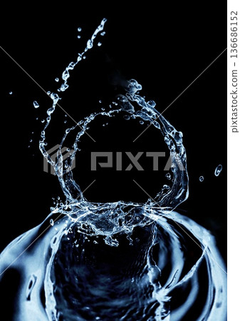 3d illustration of abstract blue water splashes swirling on black background 3d illustration of abstract blue water splashes swirling on black background 136686152