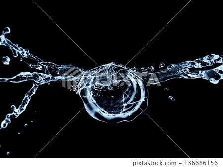3d illustration of abstract blue water splashes swirling on black background 3d illustration of abstract blue water splashes swirling on black background 136686156