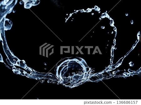 3d illustration of abstract blue water splashes swirling on black background 3d illustration of abstract blue water splashes swirling on black background 136686157