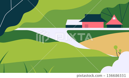 Simple landscape, rural Japanese village 136686331